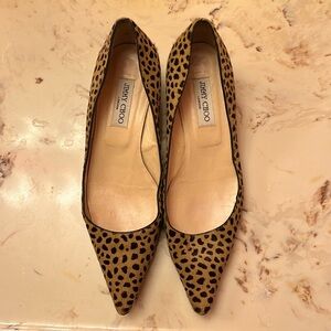 Jimmy Choo Leopard Spotted Print Calf Hair Pointed Toe Kitten Heels Size 40